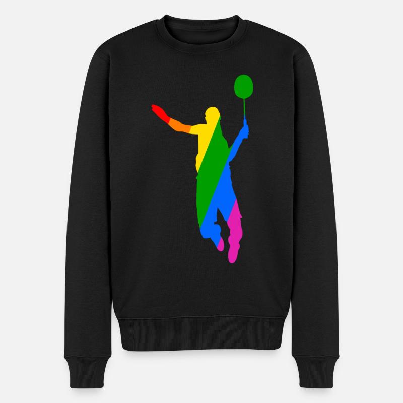 Conception de tennis de badminton arc-en-ciel - Pull Premium bio Homme - noir