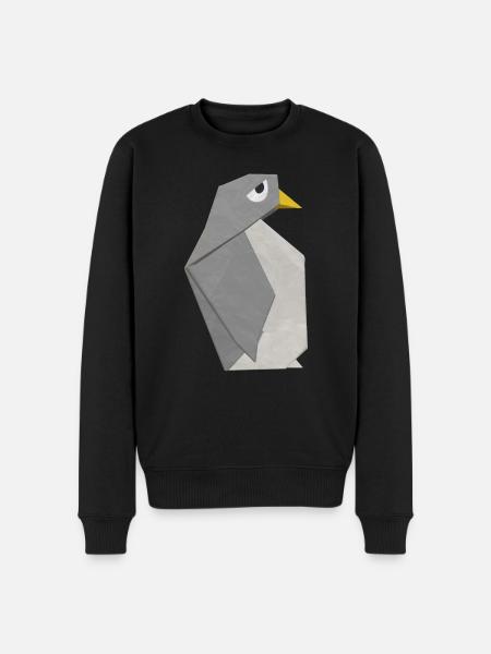 Origami I Pinguin I Tier I hübsch I süss I traurig - Männer Premium Bio Pullover - Schwarz