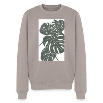 Monstera digital Art grün/weiß - Männer Premium Bio Pullover - Taupe - Vorne - Nico (187cm)