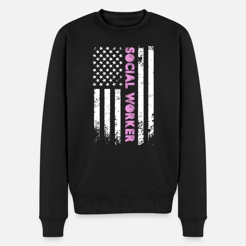 Travailleur social Drapeau américain - Pull Premium bio Homme - noir