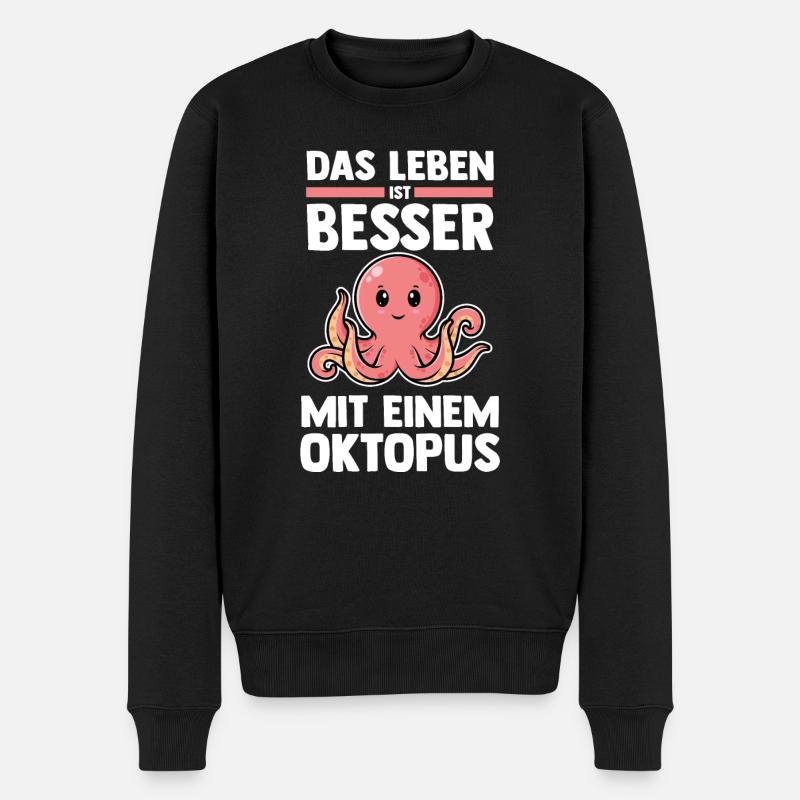 Tintenfisch Oktopus - Männer Premium Bio Pullover - Schwarz