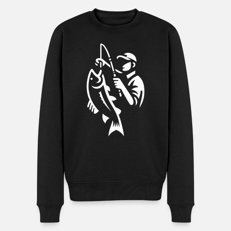 Angler mit Fisch - Männer Premium Bio Pullover - Schwarz