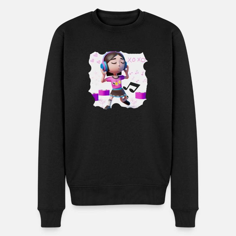 LUSTIGE MUSIK ILLUSTRATION MÄDCHEN 8 - Männer Premium Bio Pullover - Schwarz