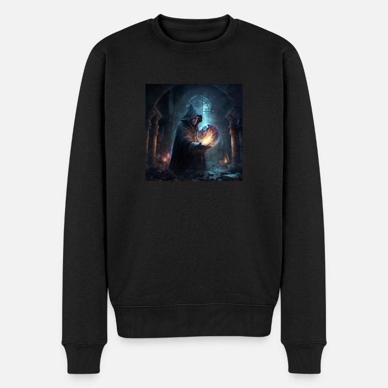 Ein mächtiger Zauberer, der einen Zauber wirkt - Männer Premium Bio Pullover - Schwarz