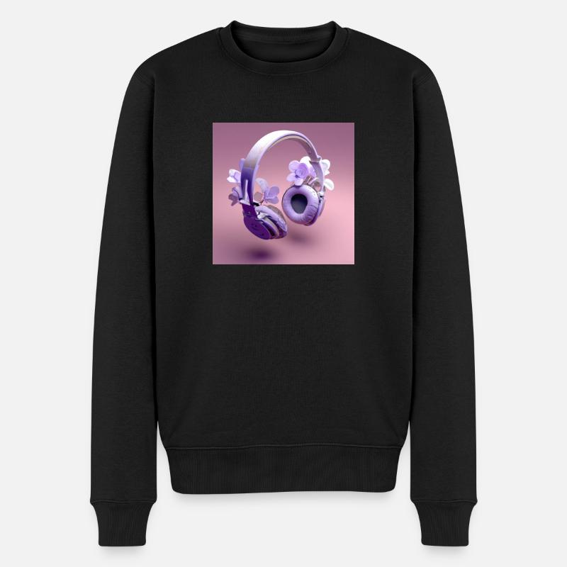 casque audio violet avec des fleurs - Pull Premium bio Homme - noir