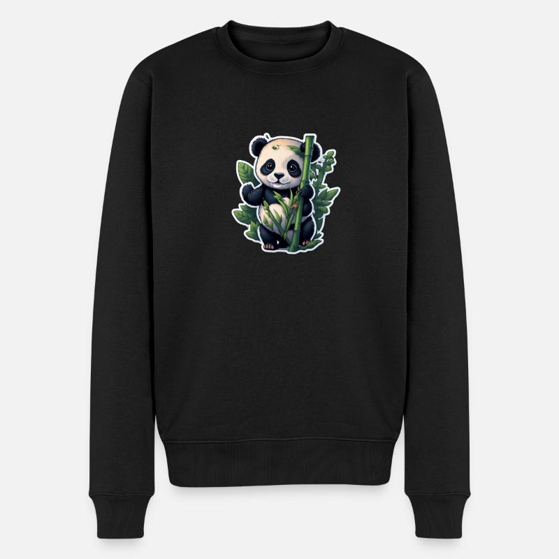 Cute Panda with Bamboo - Männer Premium Bio Pullover - Schwarz