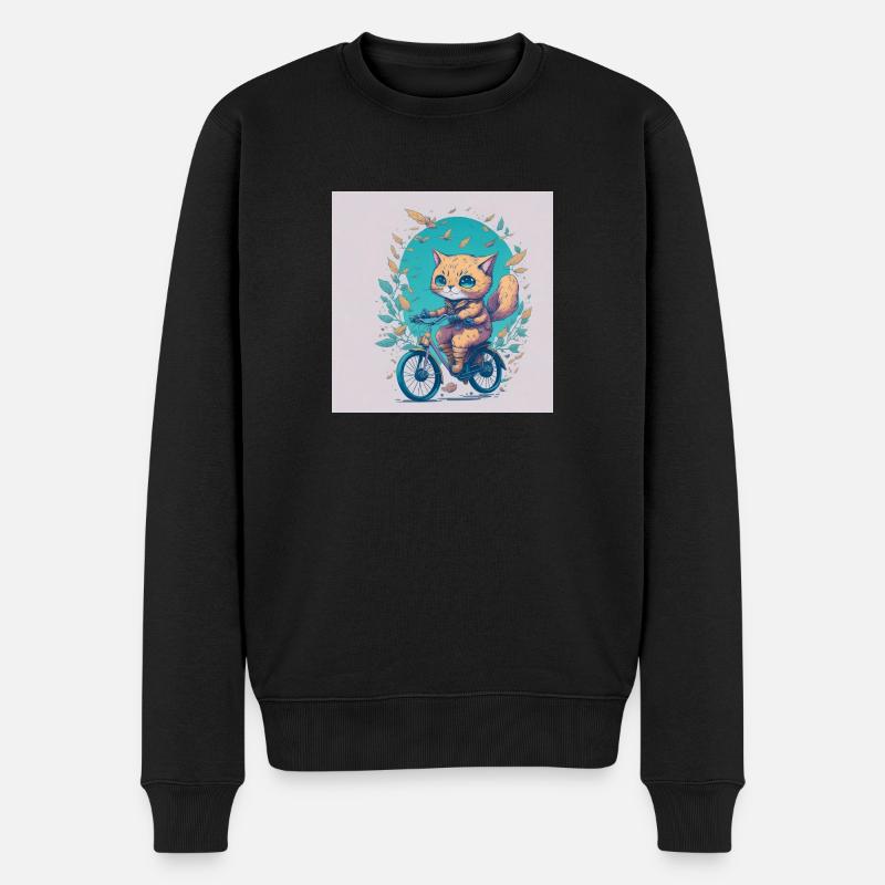 Katze auf Fahrrad - Männer Premium Bio Pullover - Schwarz
