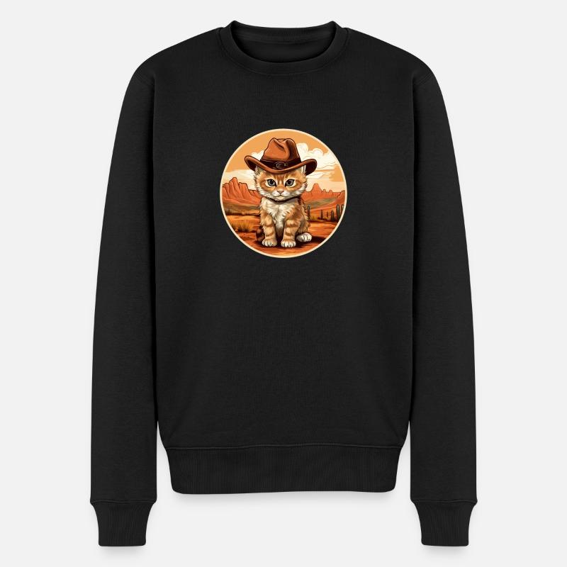 Katze des Wilden Westens - Männer Premium Bio Pullover - Schwarz