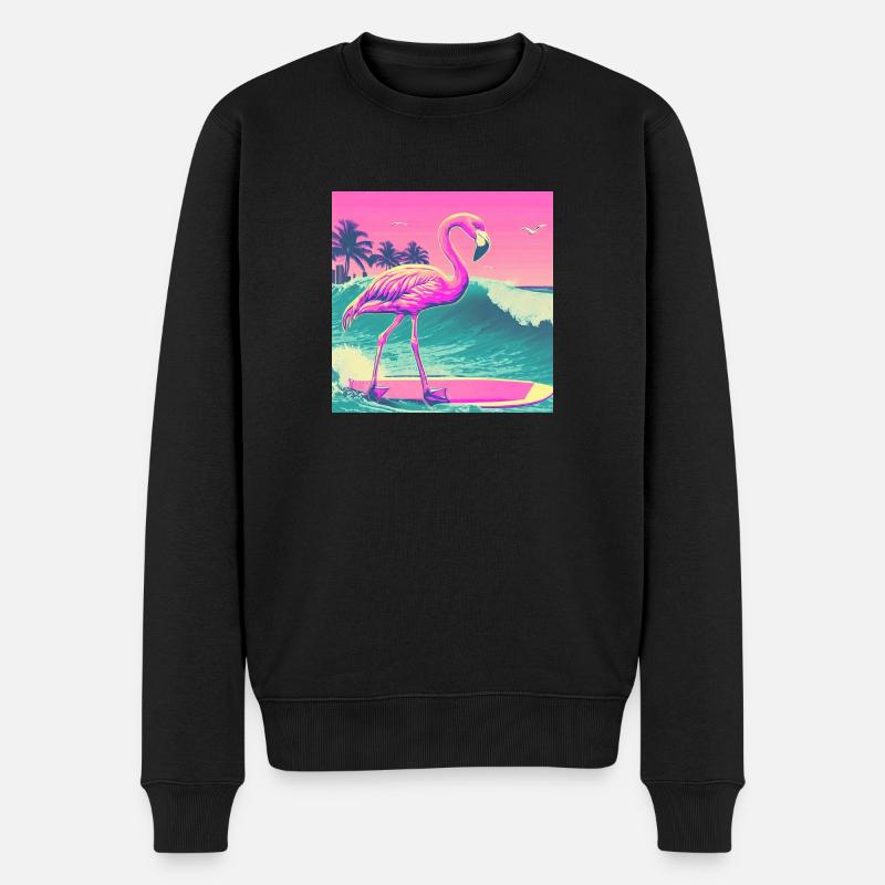 Surfen Flamingo Miami - Männer Premium Bio Pullover - Schwarz