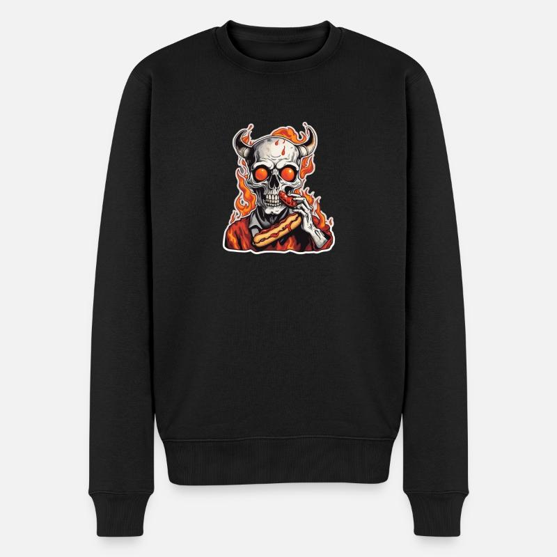 Gehörnter Schädel | Ich liebe BBQ und Hotdogs - Männer Premium Bio Pullover - Schwarz