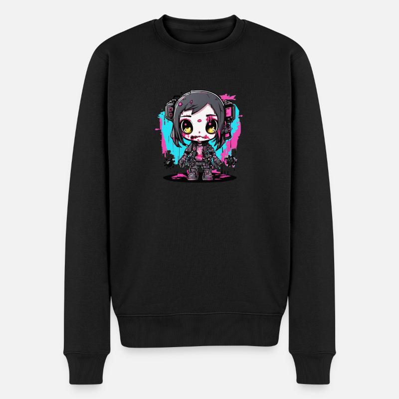 Futuristisches Zombie-Mädchen - Männer Premium Bio Pullover - Schwarz