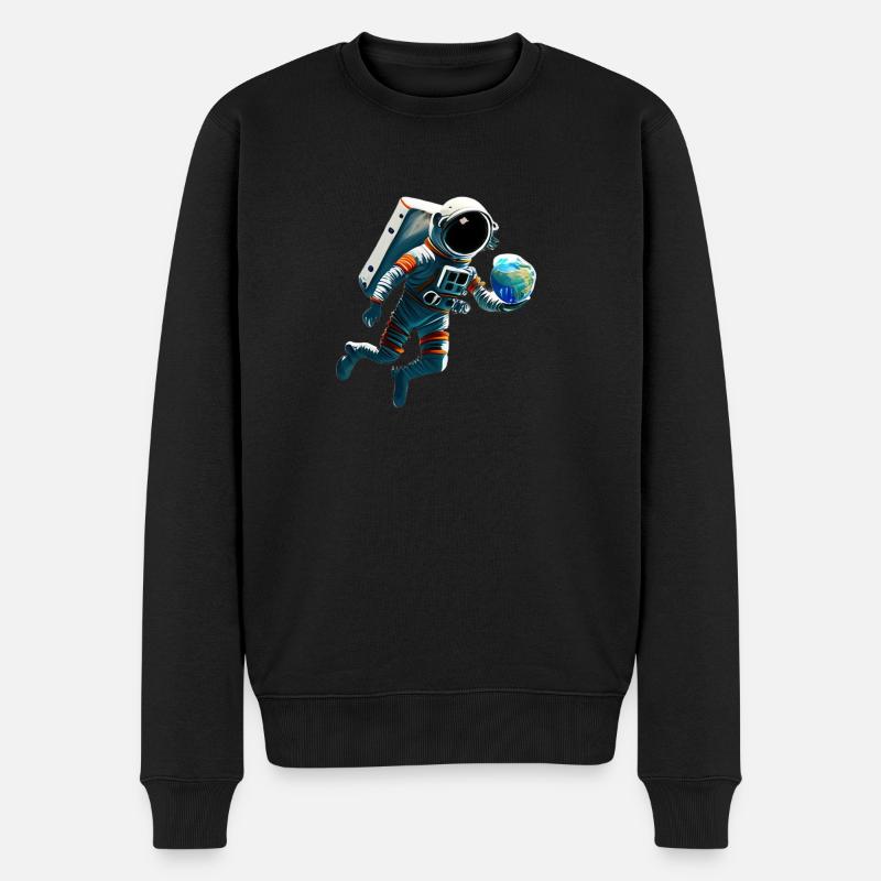 Astronaut mit Planeten - Männer Premium Bio Pullover - Schwarz