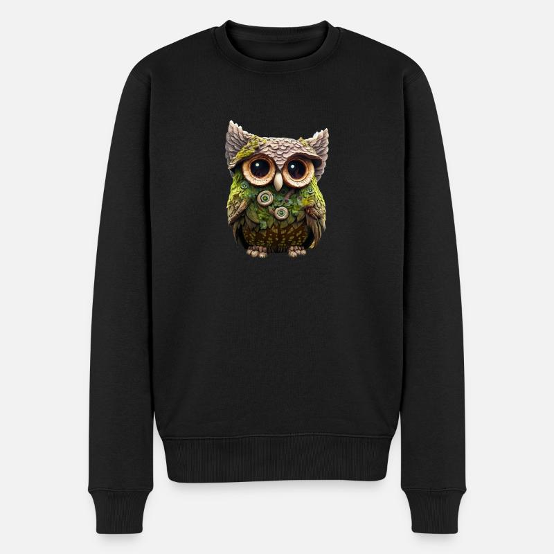 Hölzerne Eule - Männer Premium Bio Pullover - Schwarz