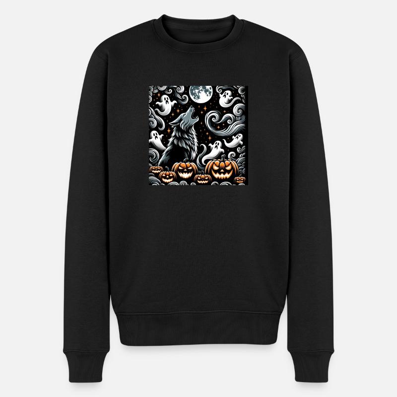 Wolf und Halloween - Männer Premium Bio Pullover - Schwarz