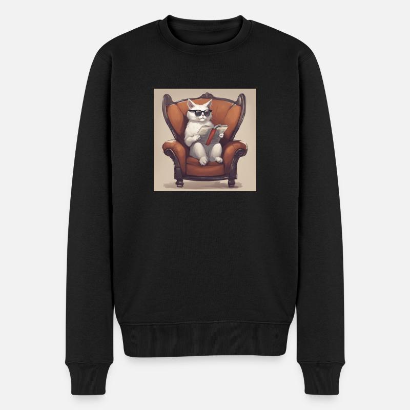 Weiße Katze im Sessel - Männer Premium Bio Pullover - Schwarz