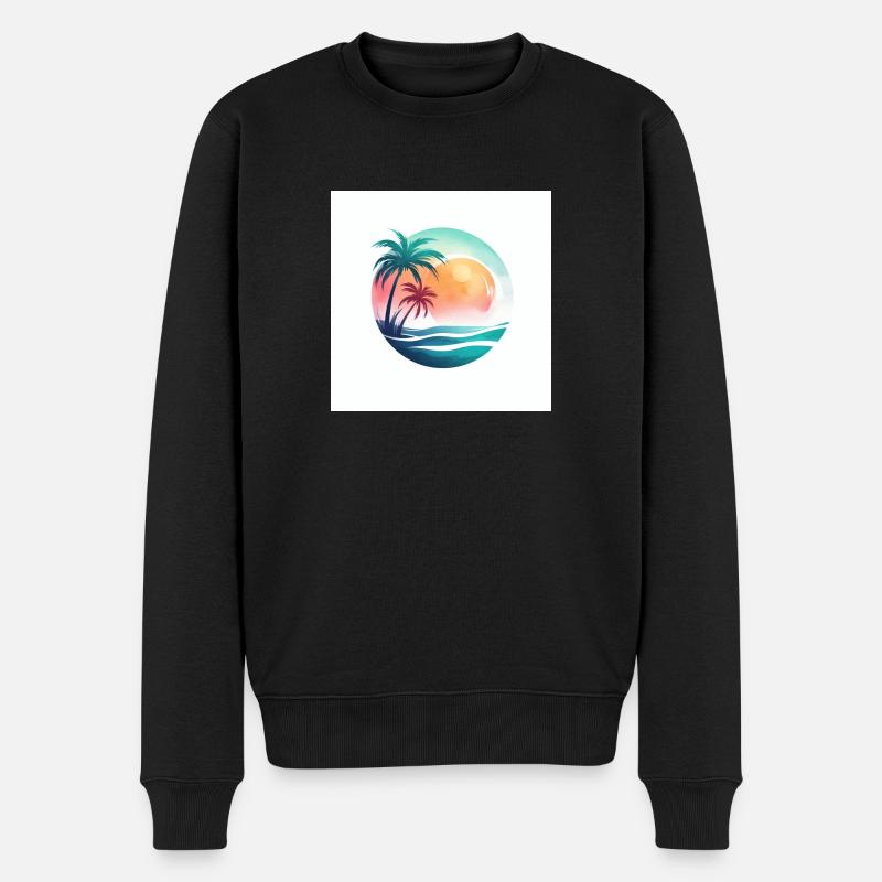 Strand-Sonnenuntergang mit Palmen - Männer Premium Bio Pullover - Schwarz