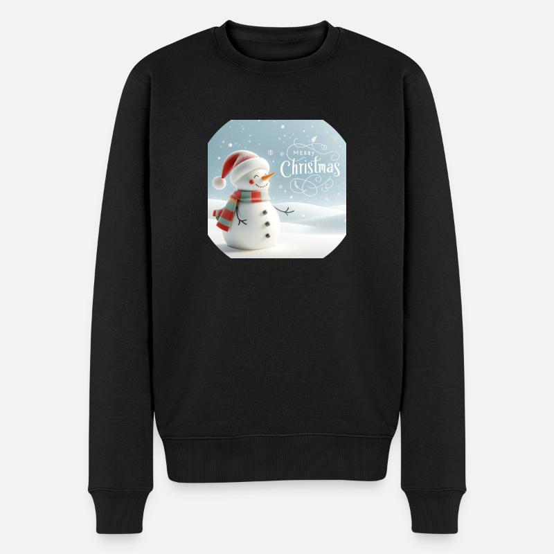 Schneemann mit der Aufschrift "Frohe Weihnachten" - Männer Premium Bio Pullover - Schwarz