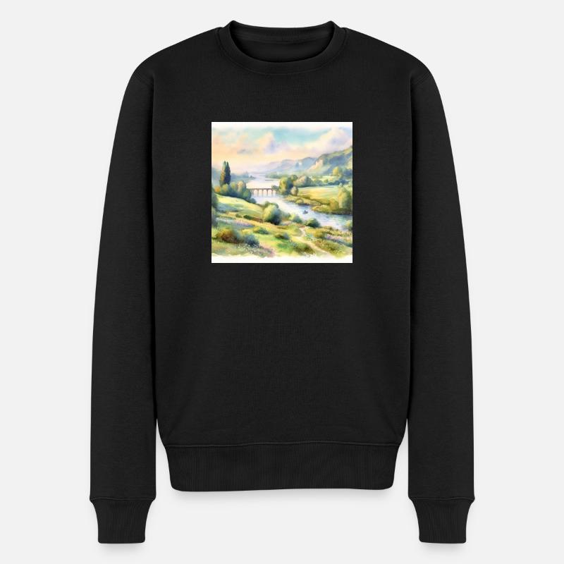Aquarellmalerei - Männer Premium Bio Pullover - Schwarz