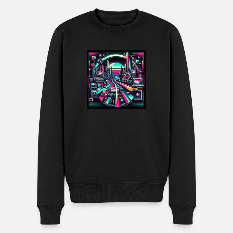 Neon Nostalgie: Retro Traum - Männer Premium Bio Pullover - Schwarz
