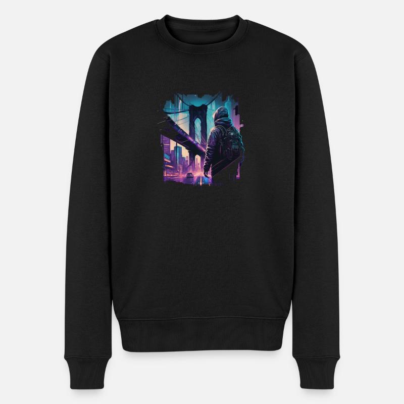Brooklyn Bridge Cyberpunk - Männer Premium Bio Pullover - Schwarz