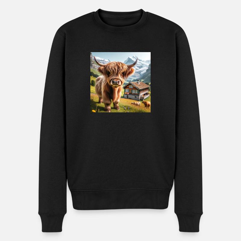 Highland cow with long shaggy fur - Männer Premium Bio Pullover - Schwarz