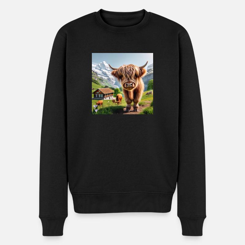 Une jolie vache Highland debout avec d’autres - Pull Premium bio Homme - noir