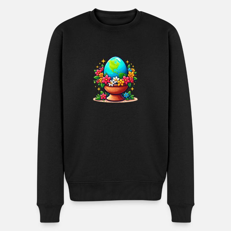 Die Erde in einem Eierglas mit Blumen drumherum - Männer Premium Bio Pullover - Schwarz