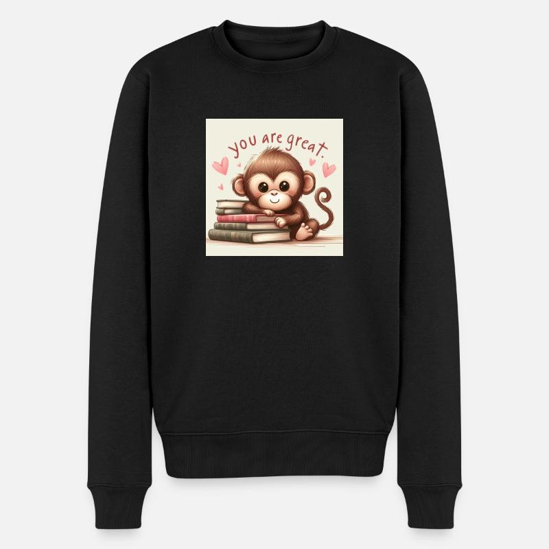 Affe mit Bücher - Männer Premium Bio Pullover - Schwarz