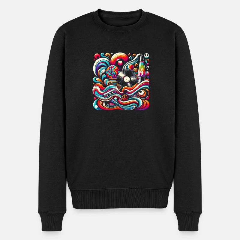 Retro-Wirbel-Vibes - Männer Premium Bio Pullover - Schwarz