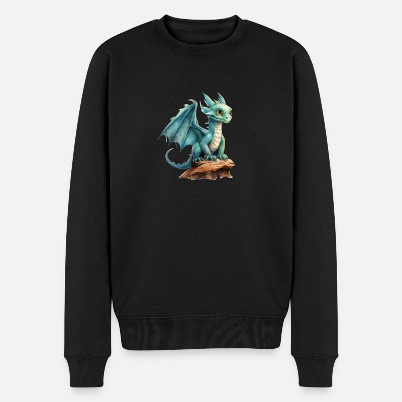 Wasserfarben Drache - Männer Premium Bio Pullover - Schwarz