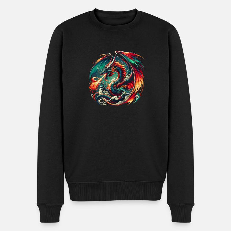Infernalische Drachenspirale - Männer Premium Bio Pullover - Schwarz