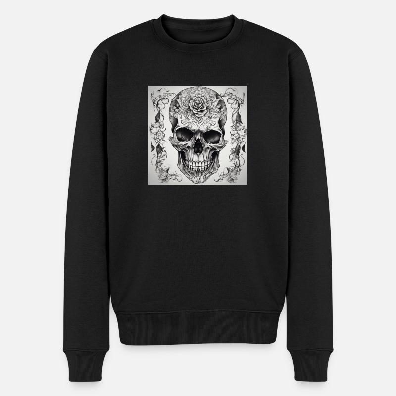 Skull with rose - Männer Premium Bio Pullover - Schwarz