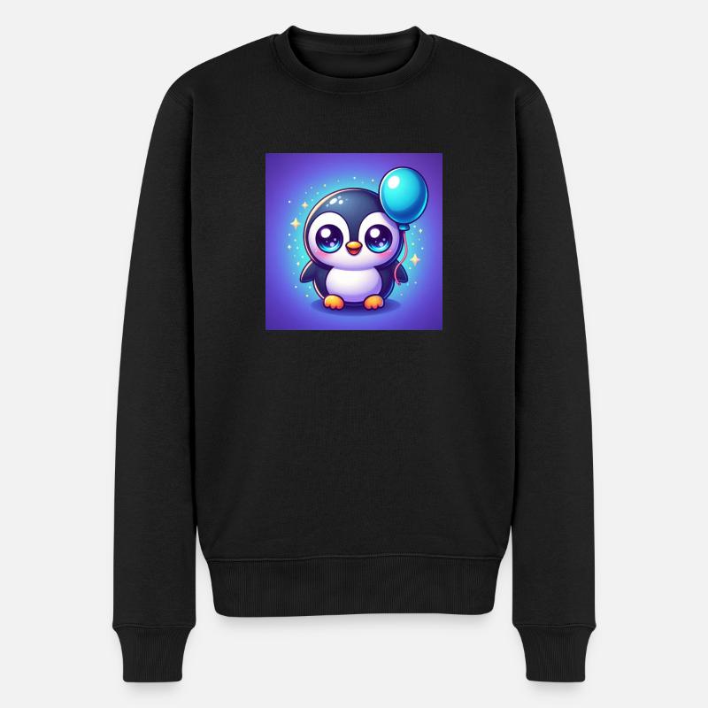 Süsser Pinguin mit grossen Augen und einem Ballon - Männer Premium Bio Pullover - Schwarz