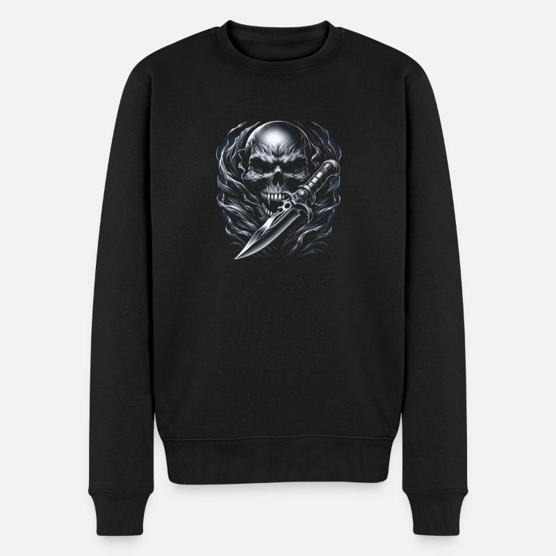 Totenkopf mit Messer - Männer Premium Bio Pullover - Schwarz