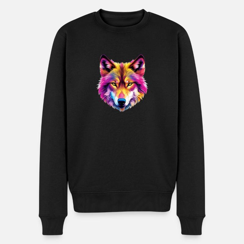 Farbiger Wolf - Männer Premium Bio Pullover - Schwarz