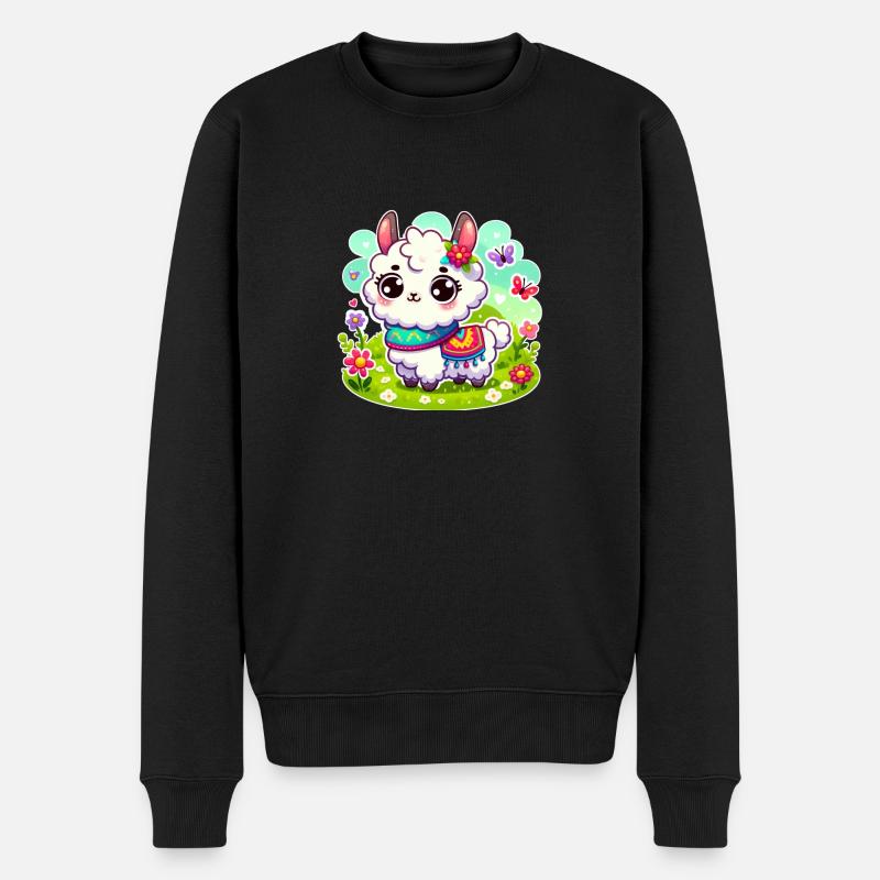 Süßes Lama - Männer Premium Bio Pullover - Schwarz