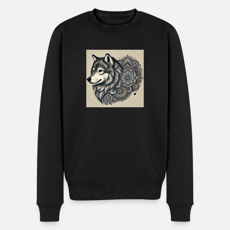 Wolf - Männer Premium Bio Pullover - Schwarz