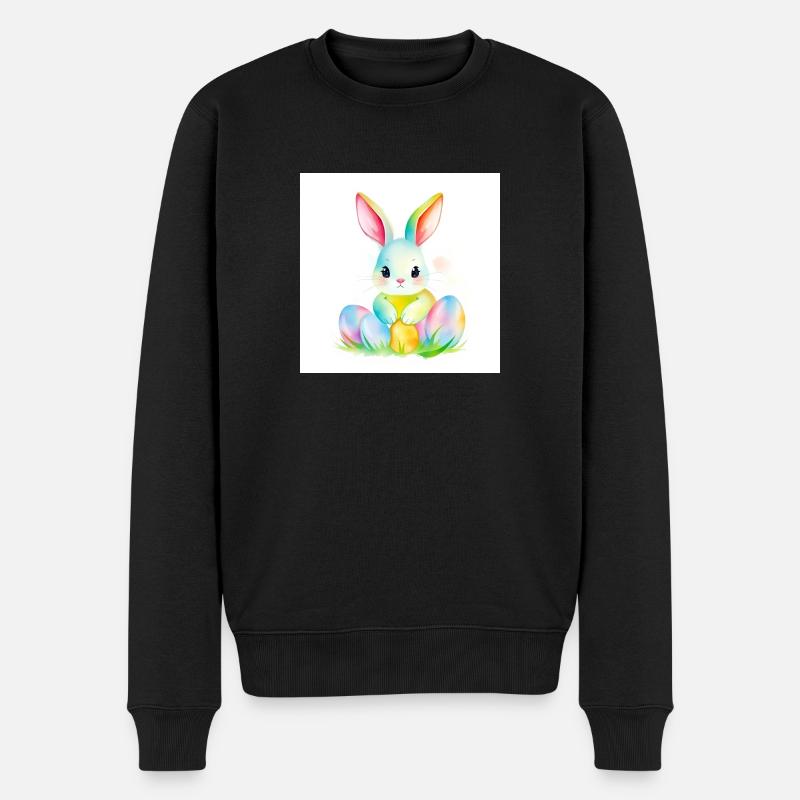 Bunte Eier & flauschiger Hase - Männer Premium Bio Pullover - Schwarz