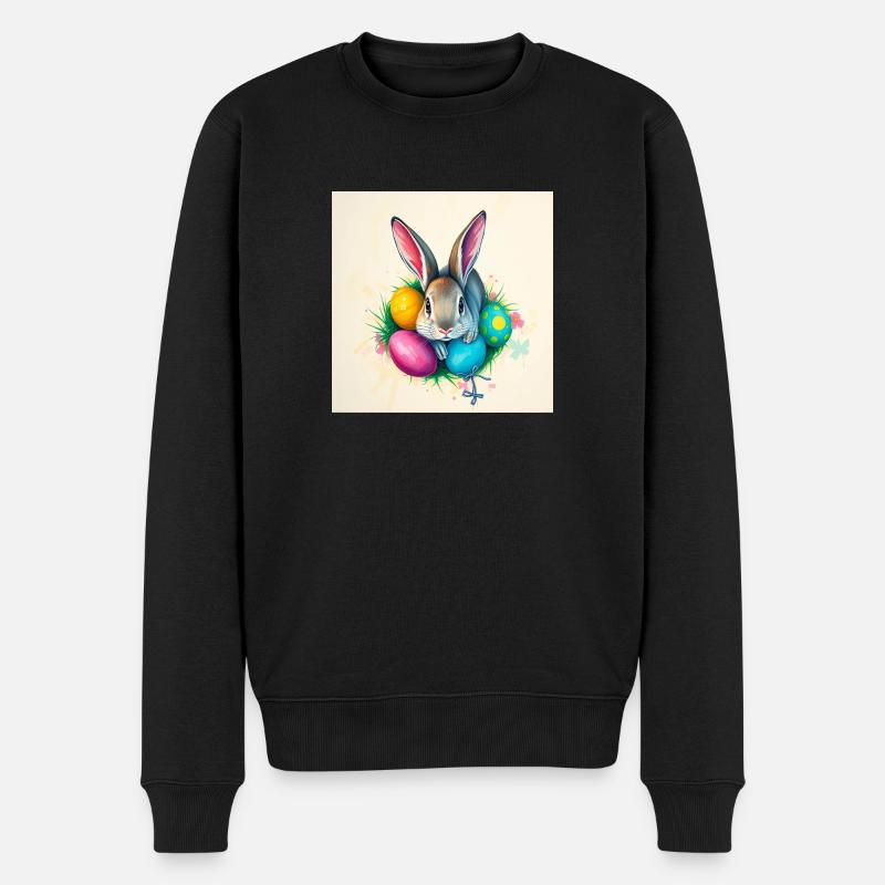 „Hasenparty & Farbenmeer“ - Männer Premium Bio Pullover - Schwarz