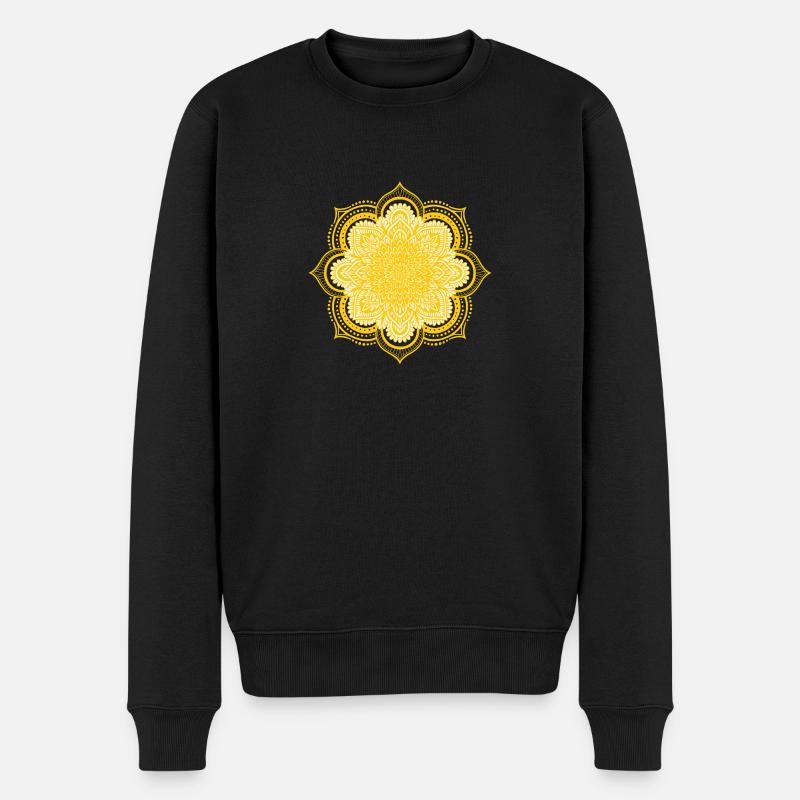 Mandala Gelb Sonne - Männer Premium Bio Pullover - Schwarz
