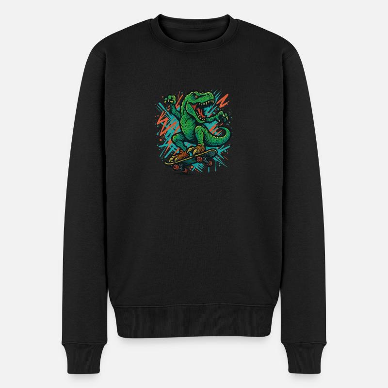 Dino mit Skateboard - Männer Premium Bio Pullover - Schwarz