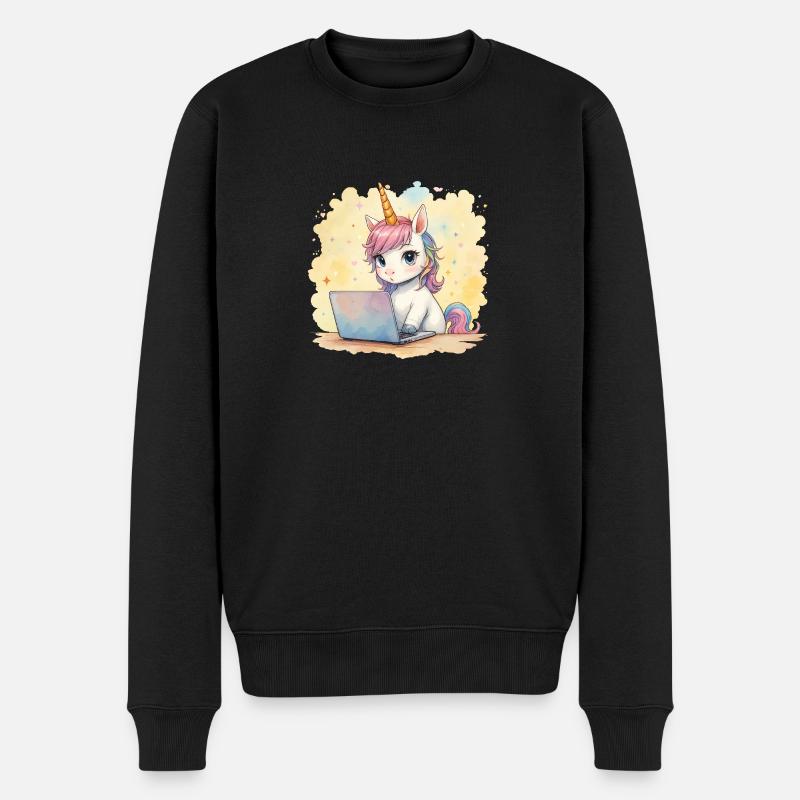 programmierendes Einhorn - Männer Premium Bio Pullover - Schwarz