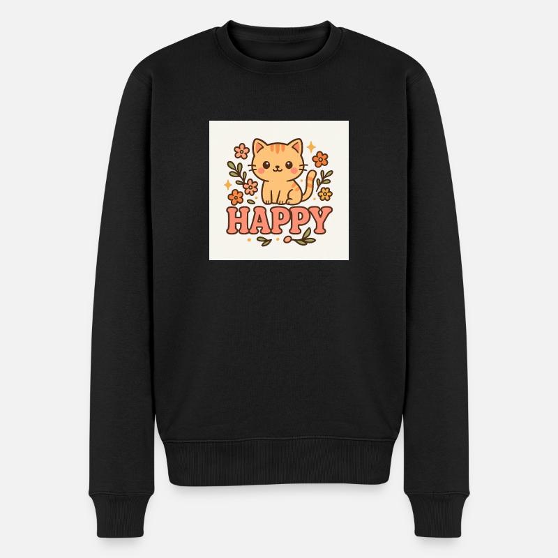 Happy Kitty - Männer Premium Bio Pullover - Schwarz