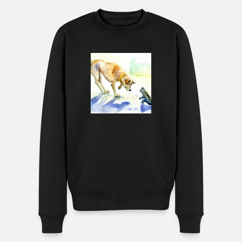 Hund und Katze Aquarell - Männer Premium Bio Pullover - Schwarz