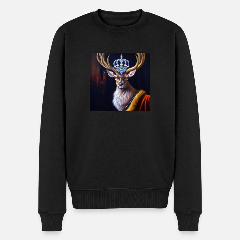 Hirsch - Männer Premium Bio Pullover - Schwarz