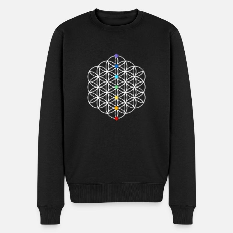 Blume des Lebens - free Chakrenpunkte colored - Männer Premium Bio Pullover - Schwarz