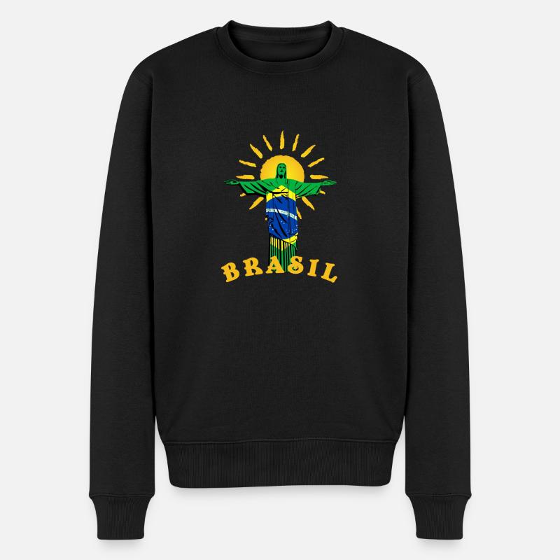 Cristo Redentor Brasilien Flagge Fahne - Männer Premium Bio Pullover - Schwarz