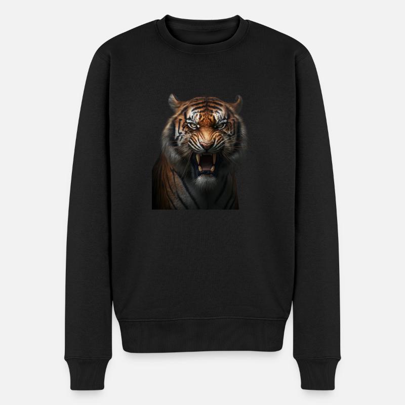 Starker Tiger mit einem wütenden Ausdruck wild - Männer Premium Bio Pullover - Schwarz