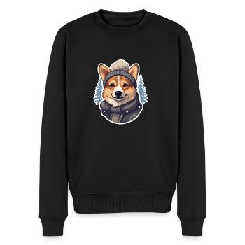 Welsh Corgi mit Mütze und Jacke - Männer Premium Bio Pullover - Schwarz - Vorne - Nico (187cm)