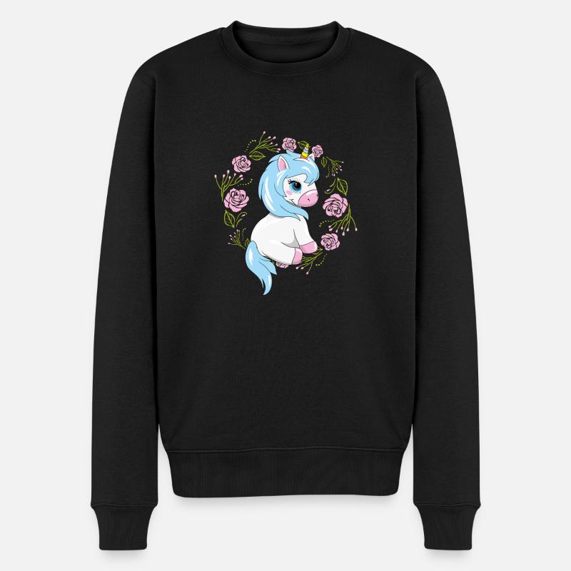 Heureux bébé licorne en couronne florale avec des roses - Pull Premium bio Homme - noir